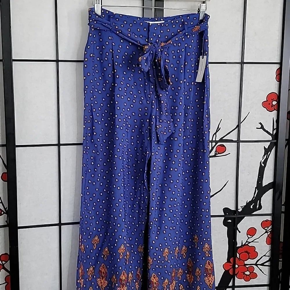 Anthropologie Wide Leg Palazzo Pants Size 6 Blue Print Resort Vaca - Picture 3 of 8